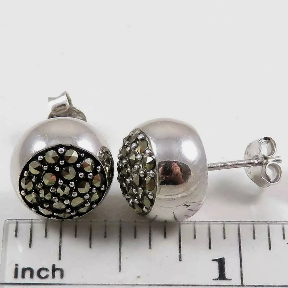 Vintage Solid Sterling Silver 925 Round Stud Marc… - image 3